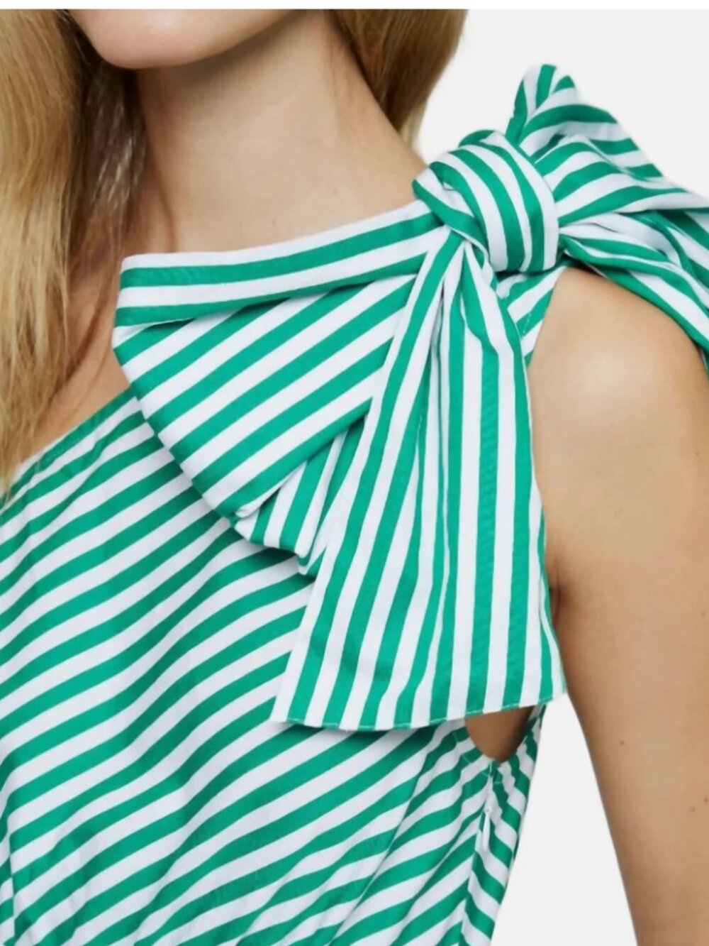French Connection Alexis Cotton One-Shoulder Striped Dress Size 10 - Picture 4 of 8
